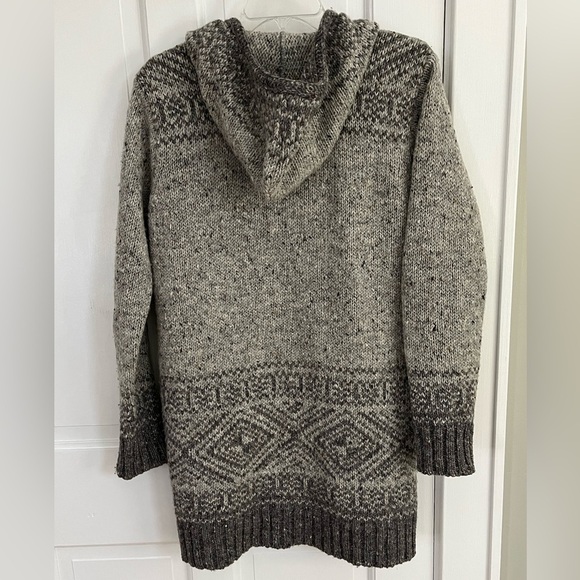 Inis Crafts 100% Wool Irish Knit Hooded Zipper Sweater Grey Tweed Women M - Picture 7 of 16